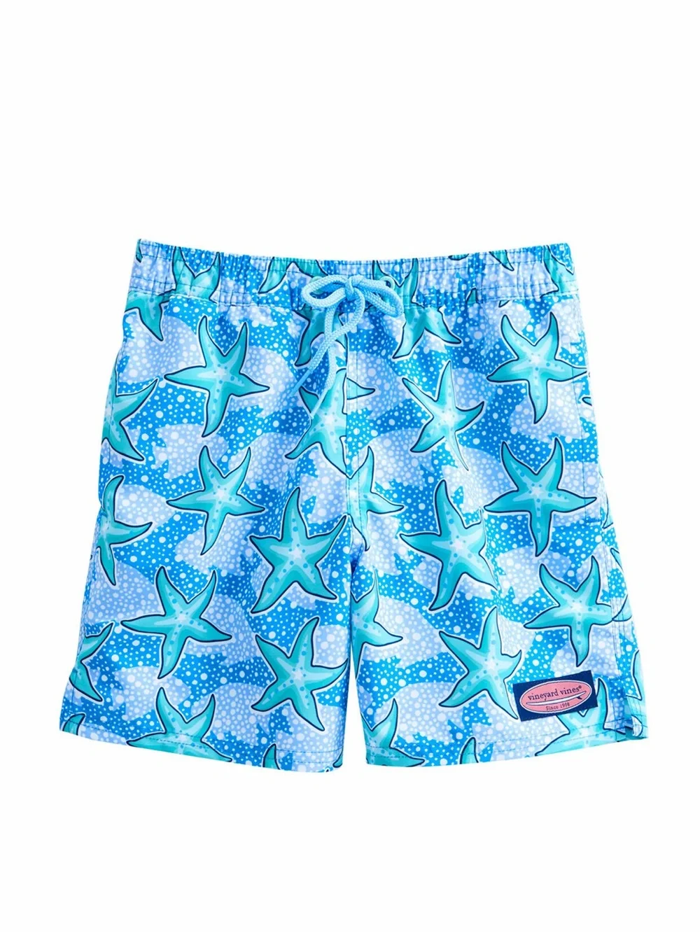 Vineyard Vines Chappy Kids Aqua & Teal Starfish Swim Trunks | s